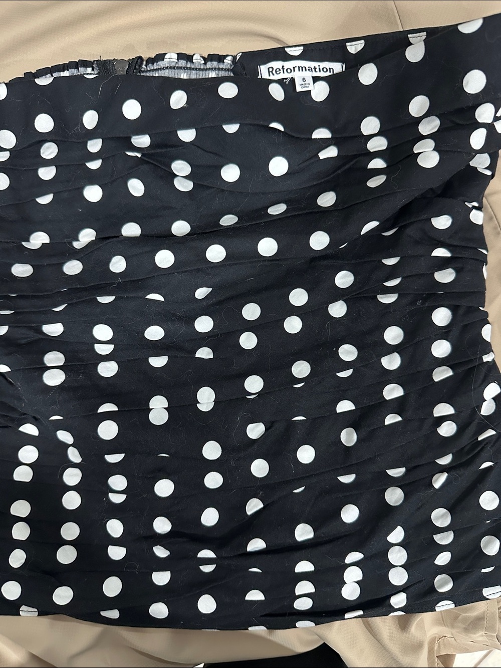 Reformation Black & White Polka Dot Strapless One-Piece